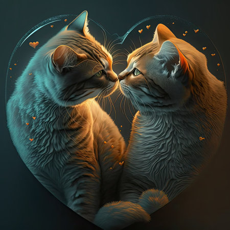Two cats in love, symbol of Valentine's Day, romantic backgroundの素材