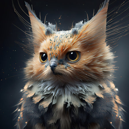 Fantasy portrait of a cat with blue eyes. 3d renderingの素材