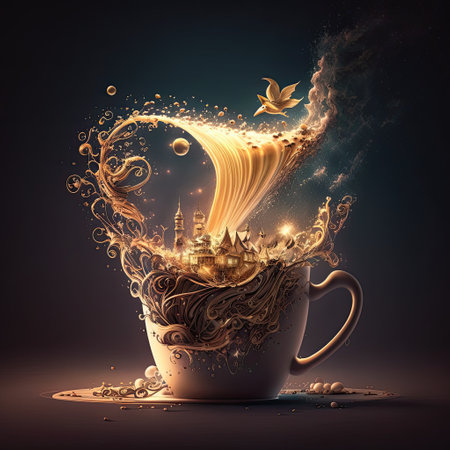 Cup of tea with a beautiful magic splash. 3d renderingの素材