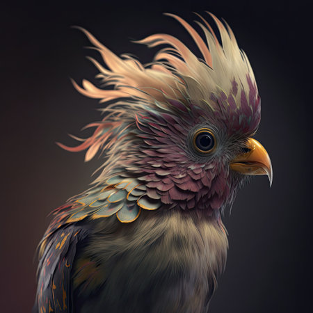 3D rendering of a rooster parrot isolated on black backgroundの素材