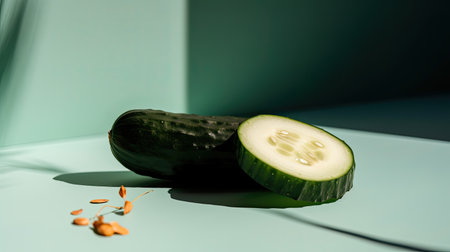 Cucumber and slices of cucumber on a light background.の素材