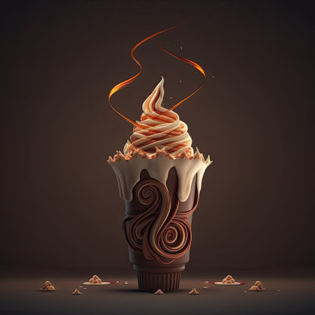 Chocolate ice cream in paper cup on dark background. 3d renderingの素材