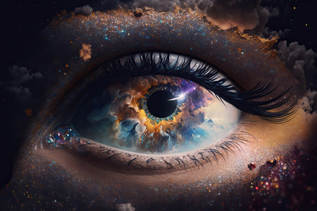 Eye of God in space with stars and nebula. 3D renderingの素材
