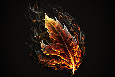 Feather in fire on a black background. 3d illustration.の素材