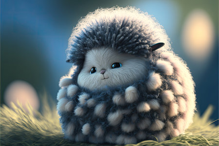 Cute little lamb in a sheep's woolen scarf. 3d renderingの素材