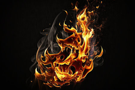Fire flames isolated on black background. 3d rendering - Illustrationの素材