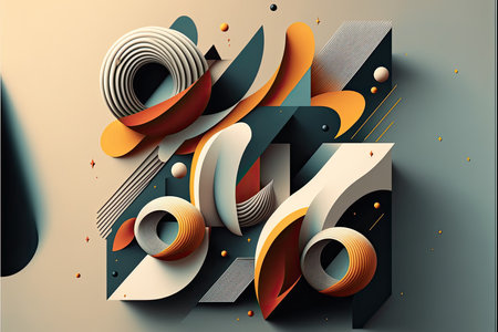 Abstract 3d geometric background with paper cut shapes. Vector illustration.の素材