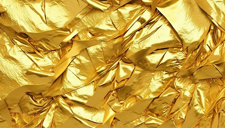 Shiny yellow leaf gold foil texture background. 3d render illustrationの素材