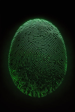 Fingerprint scan provides security access with biometrics identification.の素材