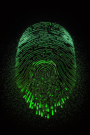Green fingerprint on a black background. Fingerprint scan. Vector illustration.の素材