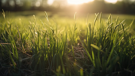 Green grass in the field at sunset. Soft focus, shallow DOF.の素材