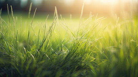 Green grass in the field with sunlight. Natural background and texture.の素材