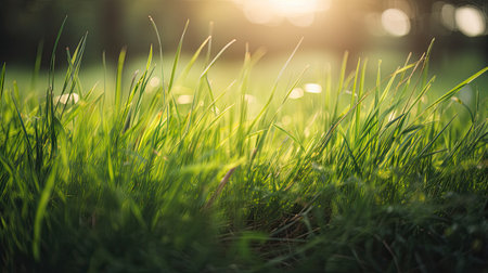Green grass in the morning light with bokeh effect, nature backgroundの素材