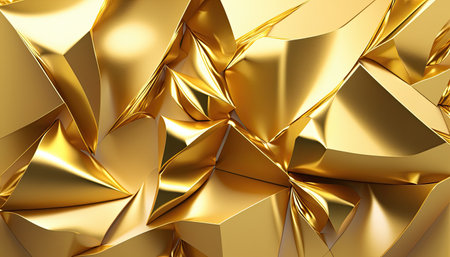 Abstract 3d rendering of golden geometric background. Futuristic shape.の素材
