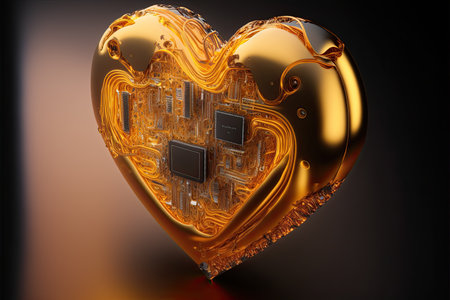 3d illustration of abstract technology background with circuit board and heart.の素材