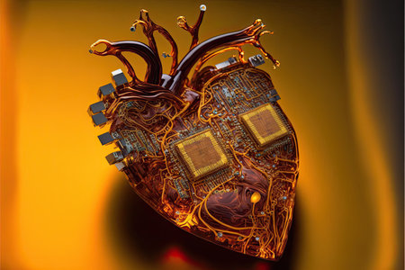 Human heart in the form of a microcircuit. 3d renderingの素材