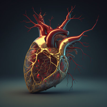 Human heart with veins and arteries. 3d render illustration on dark backgroundの素材