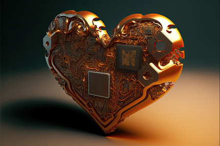 Computer motherboard in the shape of a heart. 3d illustration.の素材