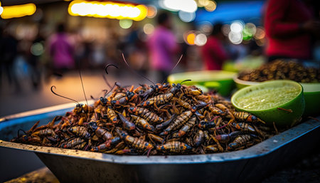 Fried cricket at street food market in Phuket, Thailandの素材