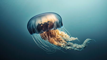 Jellyfish in the ocean. 3D illustration. Underwater world.の素材
