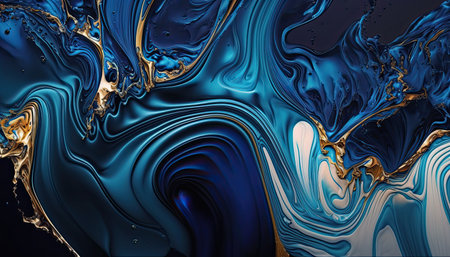 Abstract blue and gold marble background. Liquid marble pattern. Fluid art.の素材