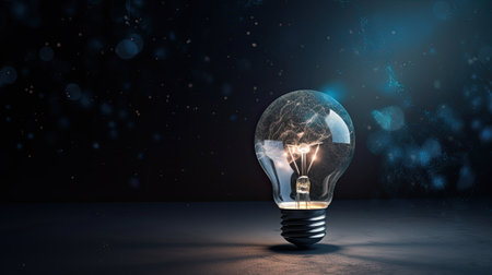Glowing light bulb on dark background with lights and smoke 3D renderingの素材