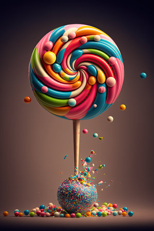 Colorful lollipop with sprinkles. 3d illustration.の素材