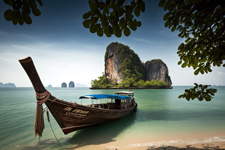 Longtail boat on the beach, Krabi province, Thailand.の素材
