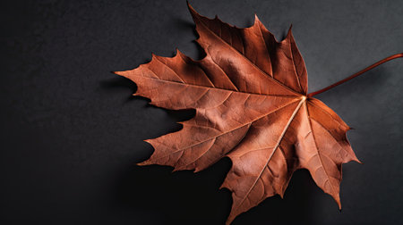 Autumn maple leaf on black background. Flat lay, top viewの素材