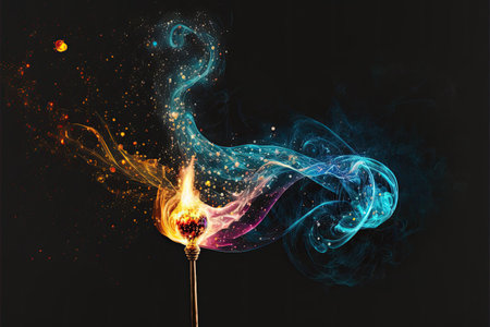 Smoke from a burning match on a black background. Vector illustrationの素材