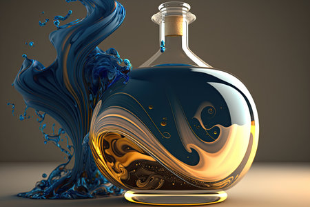 3d illustration of a bottle with a blue liquid in it.の素材