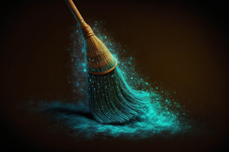 Broom with blue dust, 3d rendering. Computer digital drawing.の素材