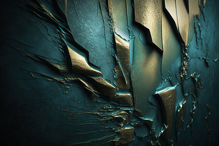 Broken glass with cracked blue paint. Abstract background. Toned.の素材
