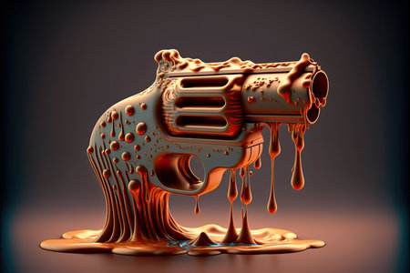 3d render of a gun with a dripping liquid on a dark backgroundの素材