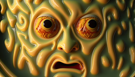 Fantasy alien face. Abstract fractal shapes. 3D rendering illustration.の素材