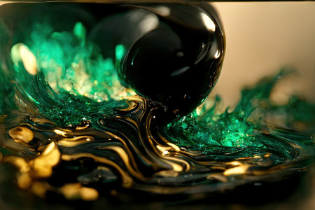 Macro shot of a drop of oil falling into the water.の素材