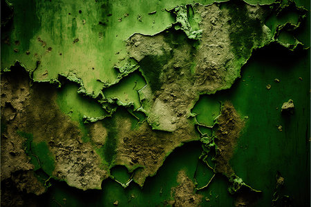 Grunge green wall with peeling paint. Abstract background.の素材