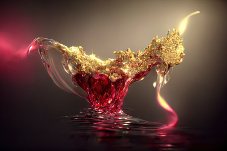 Splash of red wine in a glass on a dark background.の素材