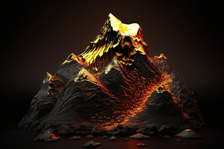 3d illustration of abstract geometric composition, background with glowing mountains.の素材