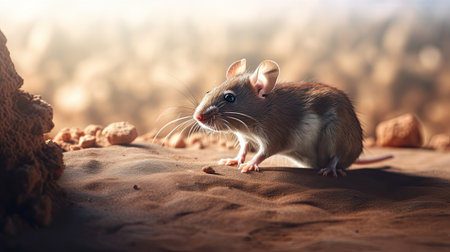 Brown mouse in the desert on the sand. 3d rendering.の素材