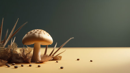 mushroom on wood table with copy space. Minimal conceptの素材
