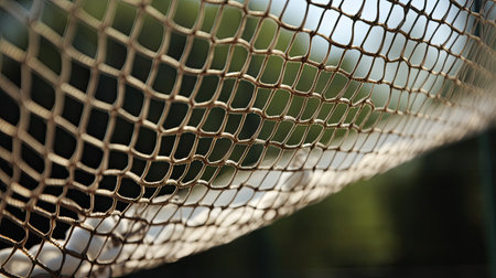 Close-up of a net on a tennis court with blurred backgroundの素材