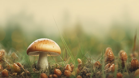 Mushroom on the green grass in the forest, soft focusの素材