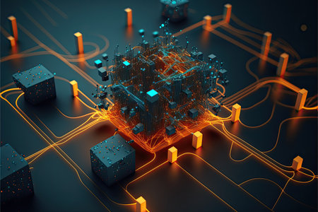 Circuit board, technology concept. 3d rendering, 3d illustration.の素材