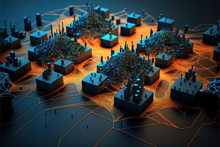 Circuit board technology concept, 3d rendering, virtual digital illustrationの素材