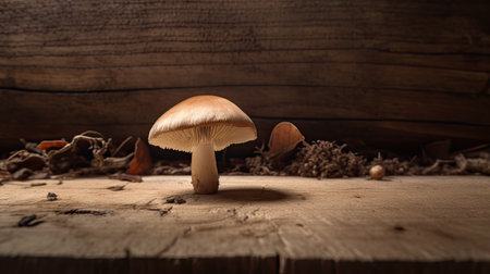Small mushroom on a wooden table. Close up. Selective focus.の素材