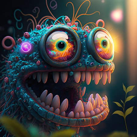 Fantasy alien creature with big eyes. 3D rendering. Fantasy illustration.の素材