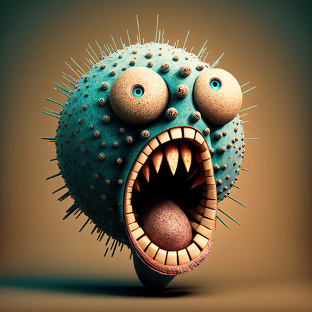Funny cartoon virus. 3d render. 3d illustration.の素材