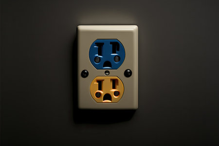 Electrical outlet on a black background. 3d rendering, 3d illustration.の素材