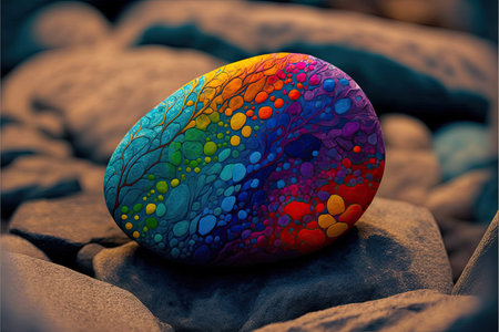 Colorful easter egg on a stone background. 3d renderの素材
